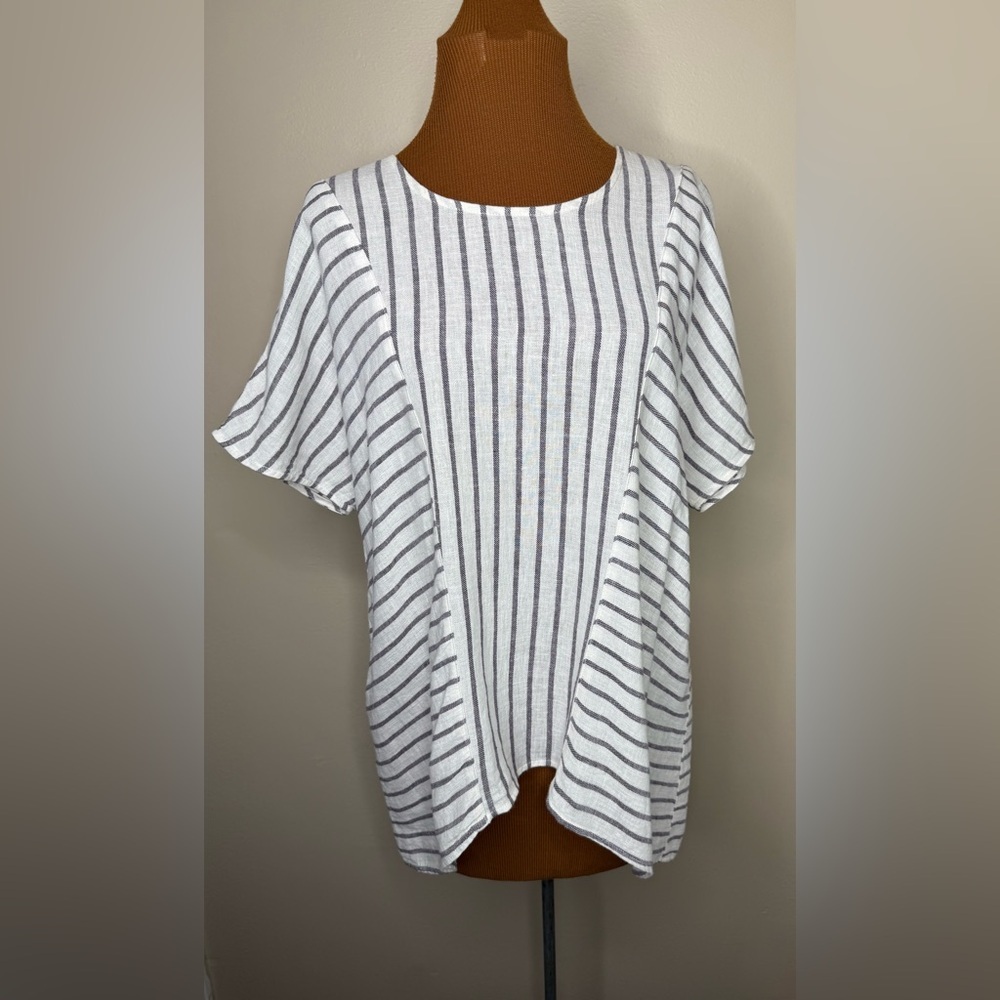 Et Lois Linen & Cotton Blend Striped Pullover Short Sleeve Blouse Size Small